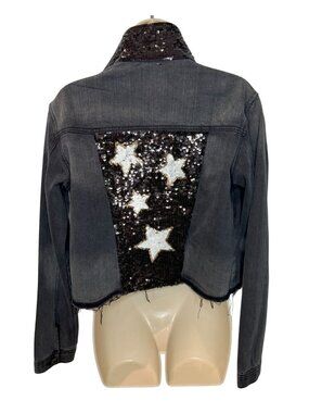 Aqua Luxe Capsule Sequined Cropped Denim Jacket - Size L